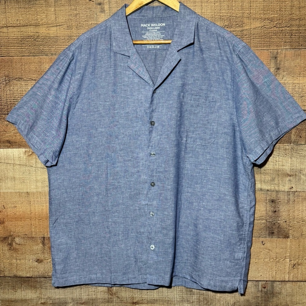 Mack Weldon Tech Linen Camp Shirt Men's Short Sleeve Shirt Wild Rapids X-Large - Picture 2 of 9